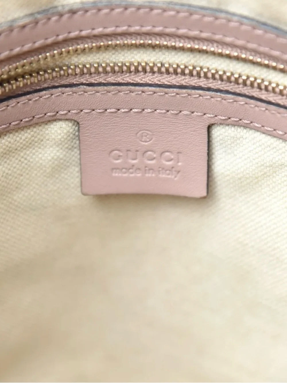 Gucci Beige Monogram Satchel with Pink and Blue Stripes